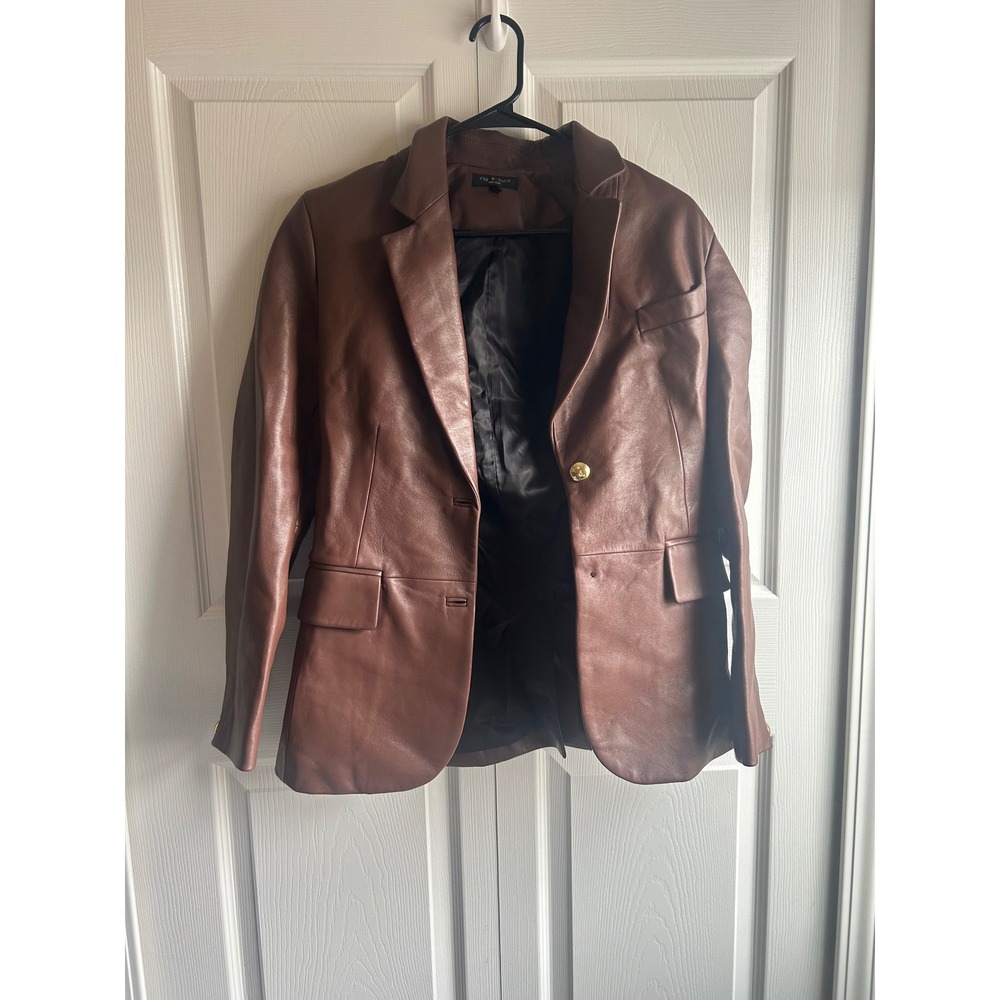 Rag & Bone Brown Lamb Leather Blazer Jacket Mahogany Gold Button Size 2